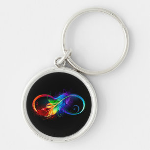 Infinity Symbol with Rainbow Feather Key Ring