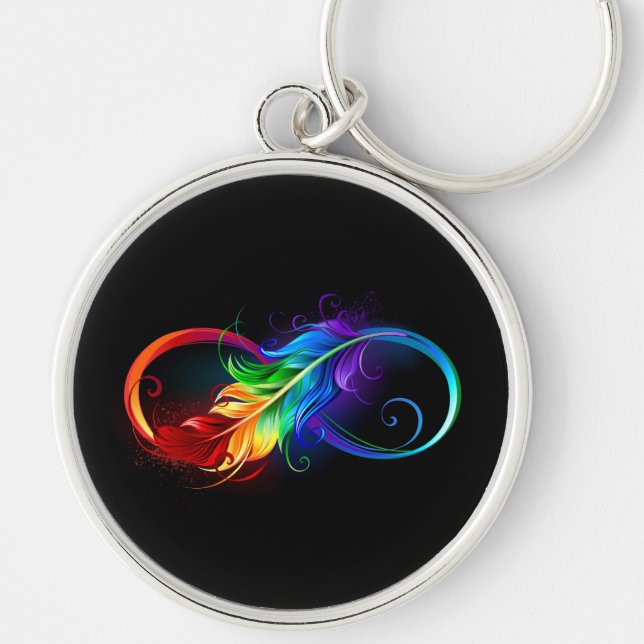 Infinity Symbol with Rainbow Feather Key Ring (Front)