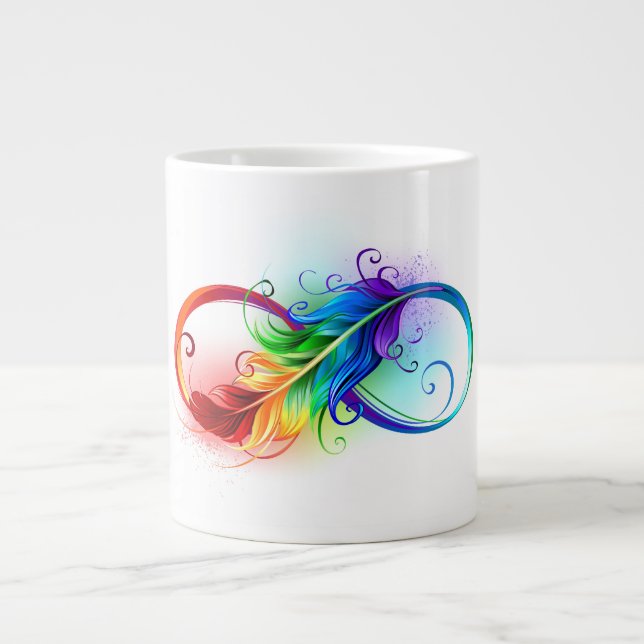Infinity Symbol with Rainbow Feather Large Coffee Mug (Front)
