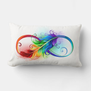 Infinity Symbol with Rainbow Feather Lumbar Cushion