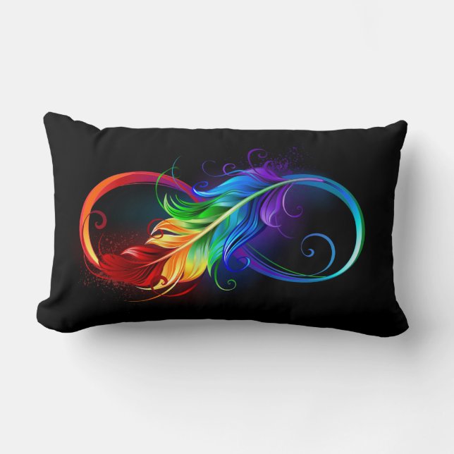 Infinity Symbol with Rainbow Feather Lumbar Cushion (Front)