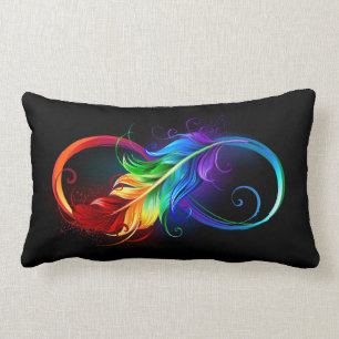 Infinity Symbol with Rainbow Feather Lumbar Cushion