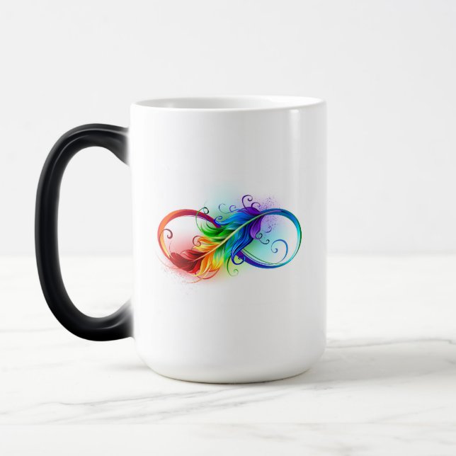 Infinity Symbol with Rainbow Feather Magic Mug (Left)