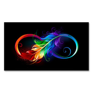 Infinity Symbol with Rainbow Feather Magnetic Business Card