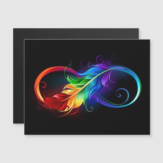 Infinity Symbol with Rainbow Feather Magnetic Invitation (Front/Back)