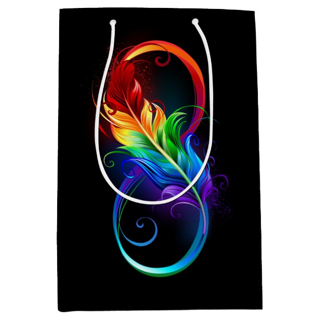 Infinity Symbol with Rainbow Feather Medium Gift Bag (Front)