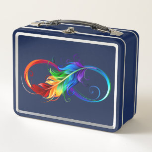 Infinity Symbol with Rainbow Feather Metal Lunch Box