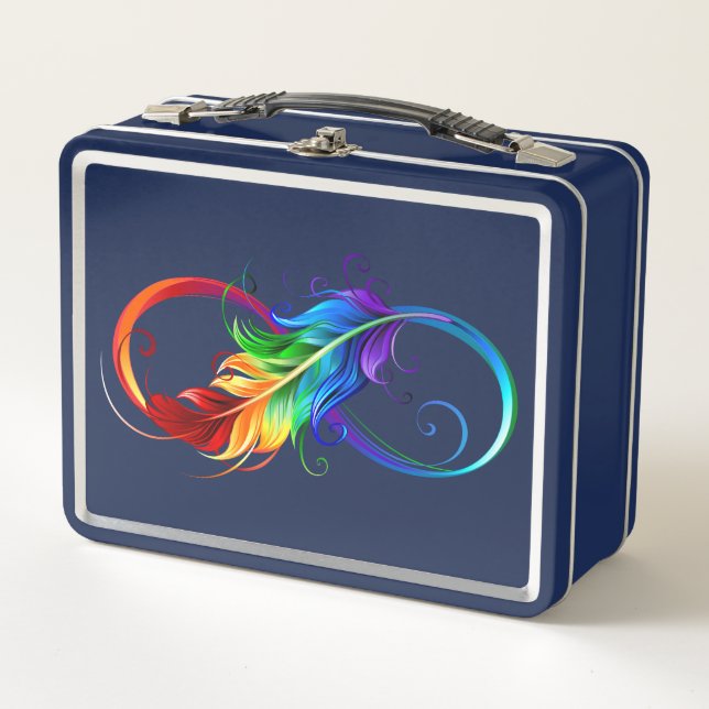 Infinity Symbol with Rainbow Feather Metal Lunch Box (Front)