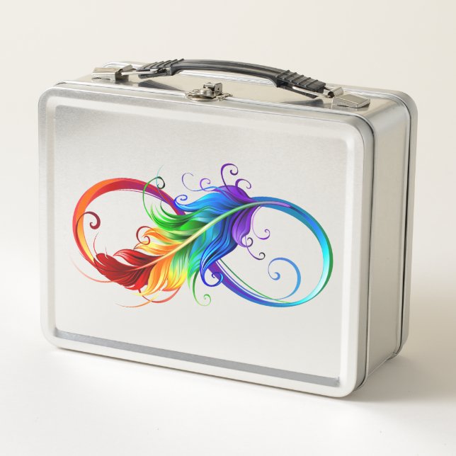 Infinity Symbol with Rainbow Feather Metal Lunch Box (Front)