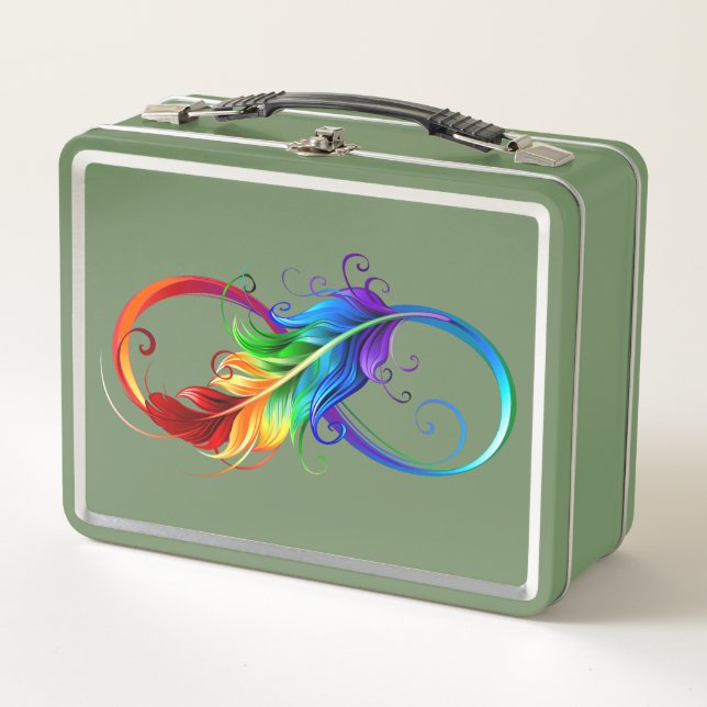 Infinity Symbol with Rainbow Feather Metal Lunch Box (Front)