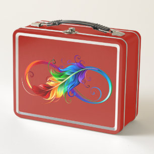 Infinity Symbol with Rainbow Feather Metal Lunch Box