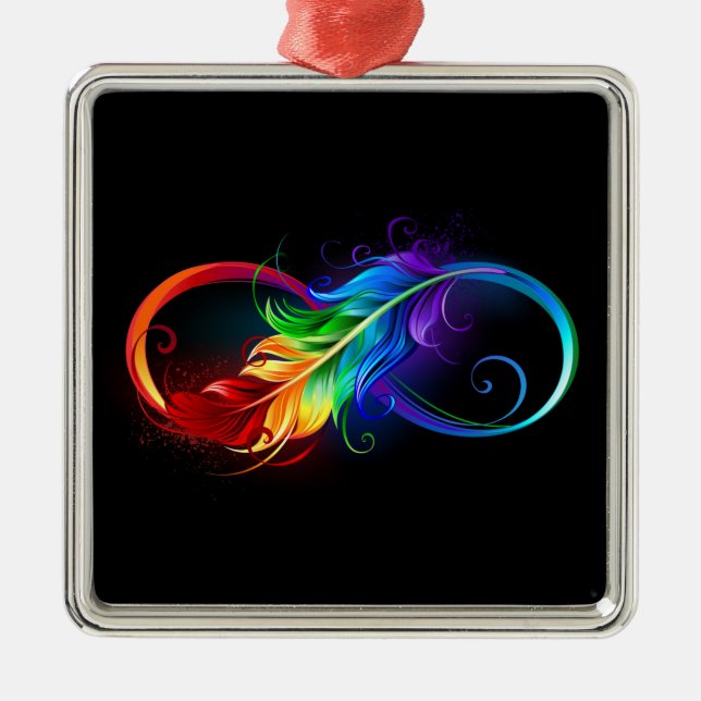 Infinity Symbol with Rainbow Feather Metal Ornament (Front)