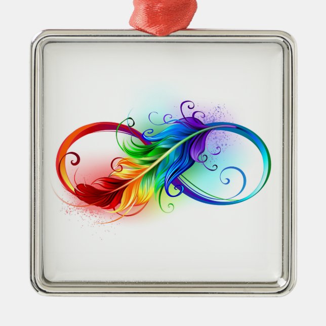 Infinity Symbol with Rainbow Feather Metal Ornament (Front)