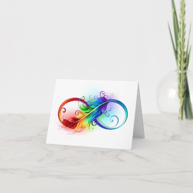 Infinity Symbol with Rainbow Feather Note Card (Front)