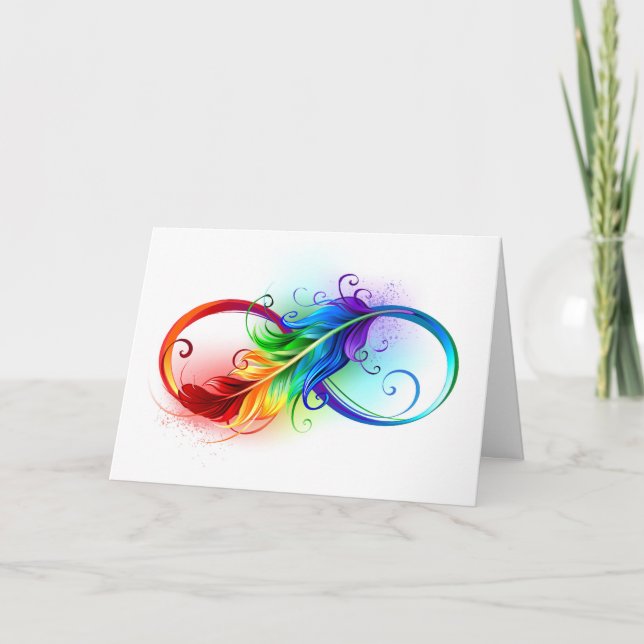 Infinity Symbol with Rainbow Feather Note Card (Front)
