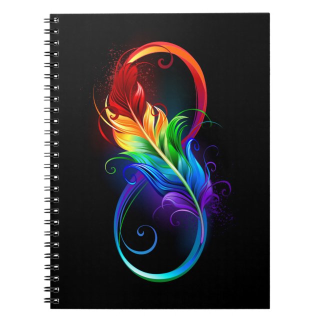 Infinity Symbol with Rainbow Feather Notebook (Front)