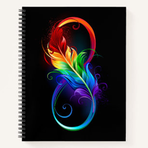 Infinity Symbol with Rainbow Feather Notebook