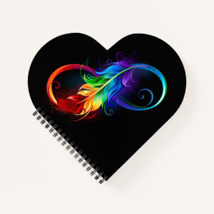 Infinity Symbol with Rainbow Feather Notebook