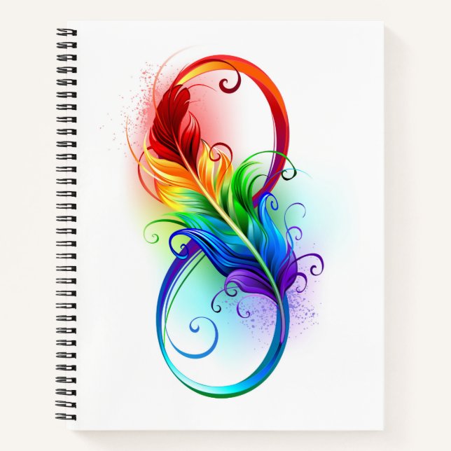 Infinity Symbol with Rainbow Feather Notebook (Front)