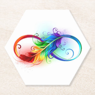 Infinity Symbol with Rainbow Feather Paper Coaster