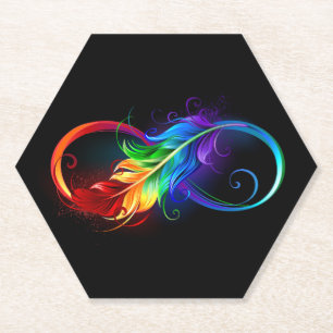 Infinity Symbol with Rainbow Feather Paper Coaster