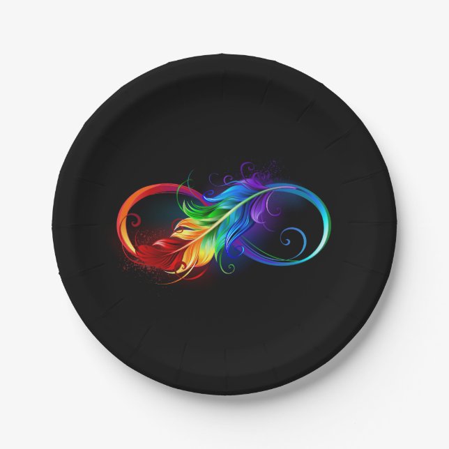 Infinity Symbol with Rainbow Feather Paper Plate (Front)
