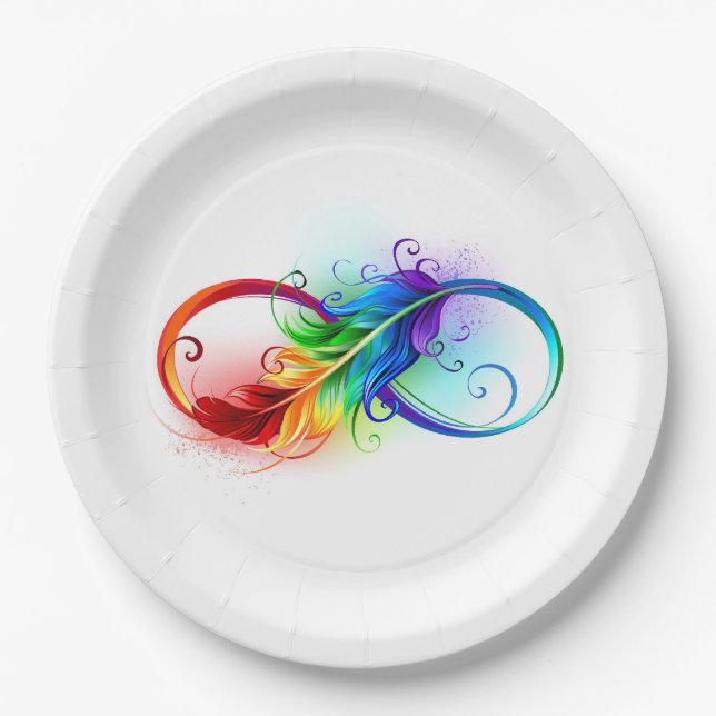 Infinity Symbol with Rainbow Feather Paper Plate (Front)