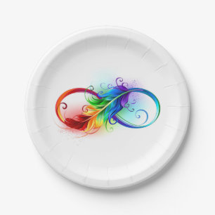 Infinity Symbol with Rainbow Feather Paper Plate