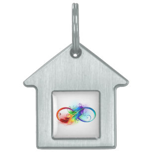 Infinity Symbol with Rainbow Feather Pet ID Tag