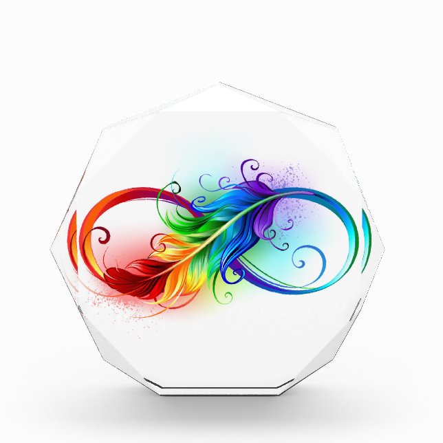 Infinity Symbol with Rainbow Feather Photo Block (Front)