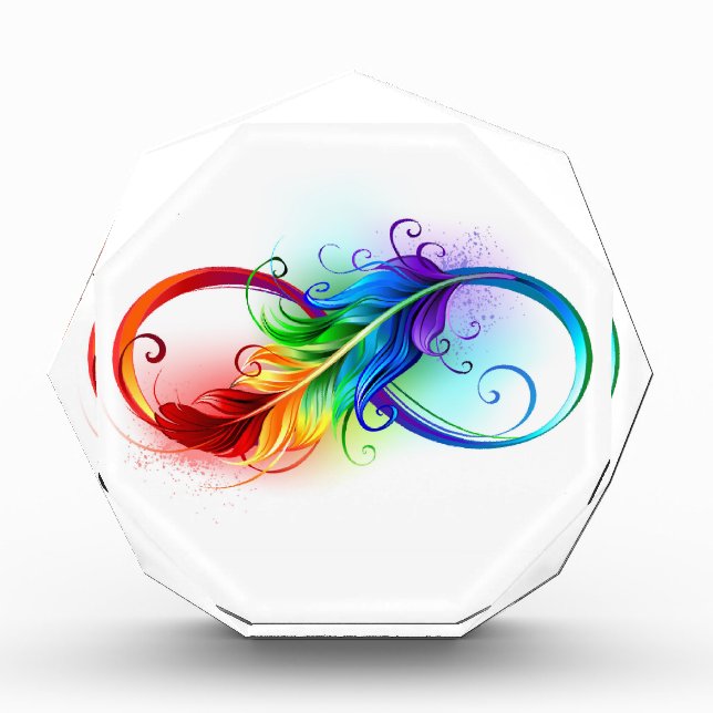 Infinity Symbol with Rainbow Feather Photo Block (Front)