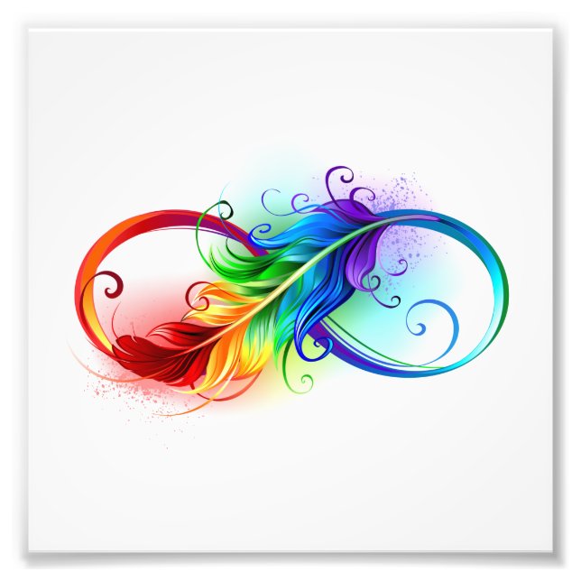 Infinity Symbol with Rainbow Feather Photo Print (Front)