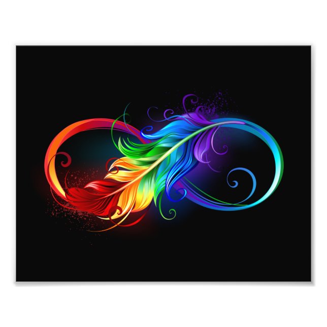 Infinity Symbol with Rainbow Feather Photo Print (Front)
