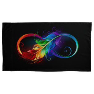 Infinity Symbol with Rainbow Feather Pillowcase