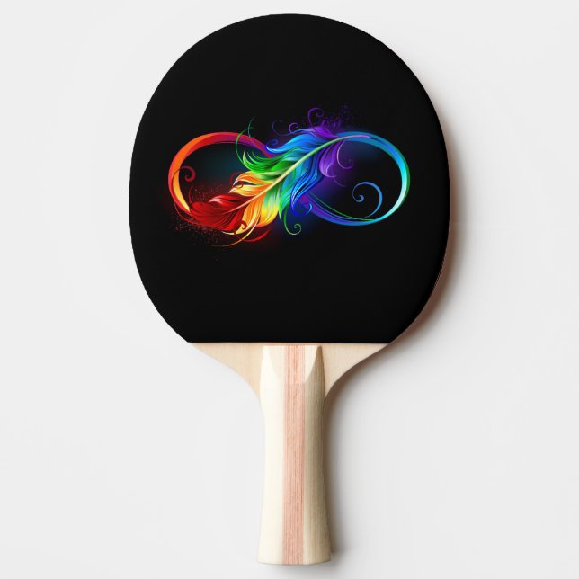 Infinity Symbol with Rainbow Feather Ping Pong Paddle (Front)