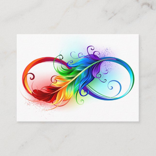 Infinity Symbol with Rainbow Feather Place Card (Front)