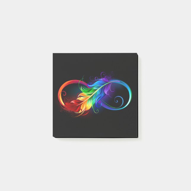 Infinity Symbol with Rainbow Feather Post-it Notes (Front)