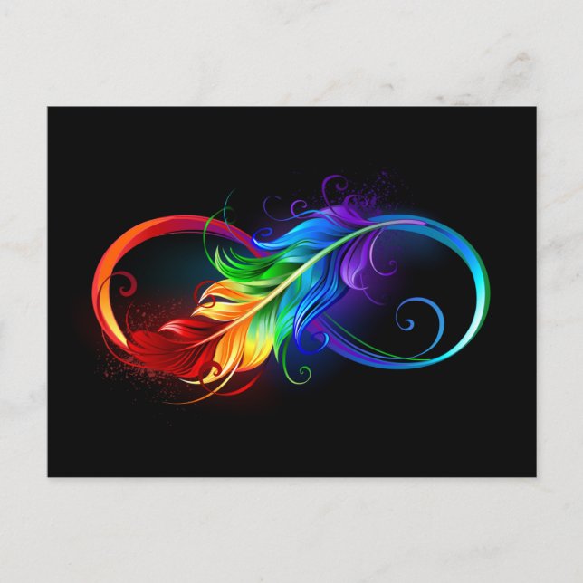 Infinity Symbol with Rainbow Feather Postcard (Front)