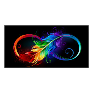 Infinity Symbol with Rainbow Feather Poster