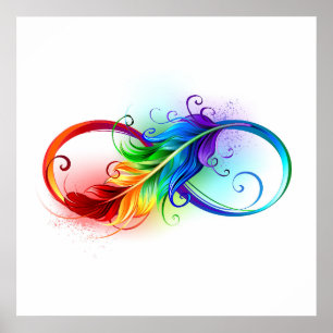 Infinity Symbol with Rainbow Feather Poster