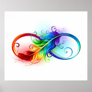 Infinity Symbol with Rainbow Feather Poster