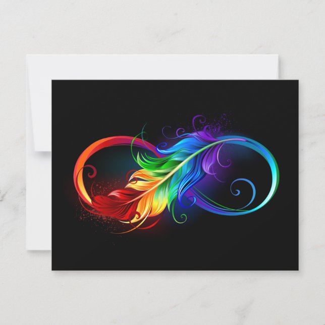 Infinity Symbol with Rainbow Feather RSVP Card (Front)