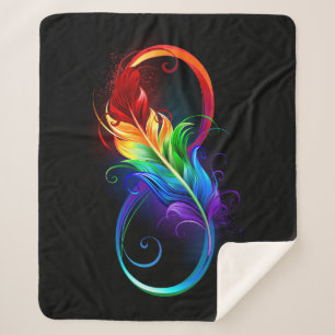 Infinity Symbol with Rainbow Feather Sherpa Blanket