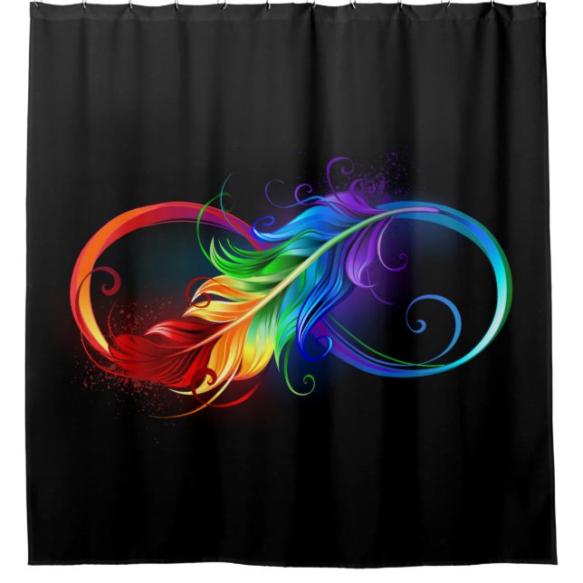 Infinity Symbol with Rainbow Feather Shower Curtain (Front)