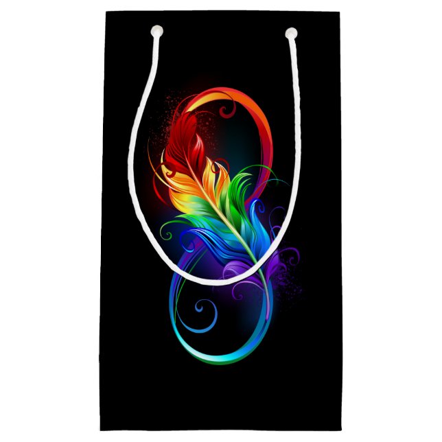 Infinity Symbol with Rainbow Feather Small Gift Bag (Front)