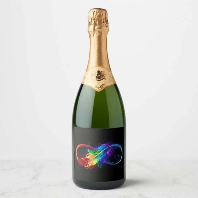 Infinity Symbol with Rainbow Feather Sparkling Wine Label (Front)