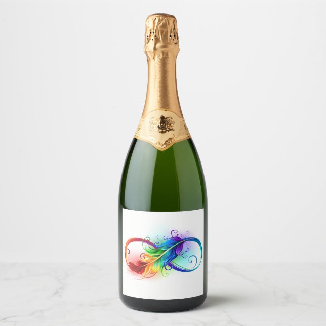 Infinity Symbol with Rainbow Feather Sparkling Wine Label (Front)
