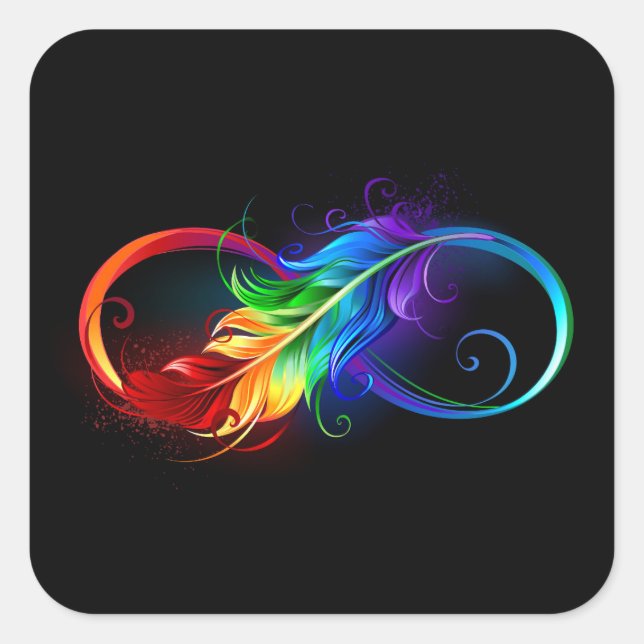 Infinity Symbol with Rainbow Feather Square Sticker (Front)