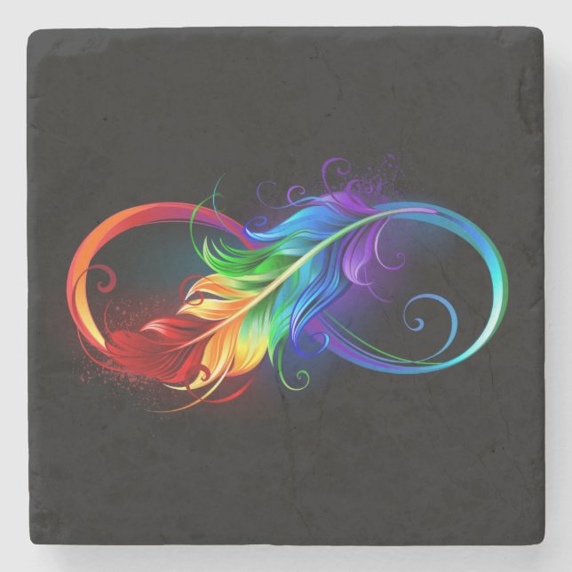 Infinity Symbol with Rainbow Feather Stone Coaster (Front)