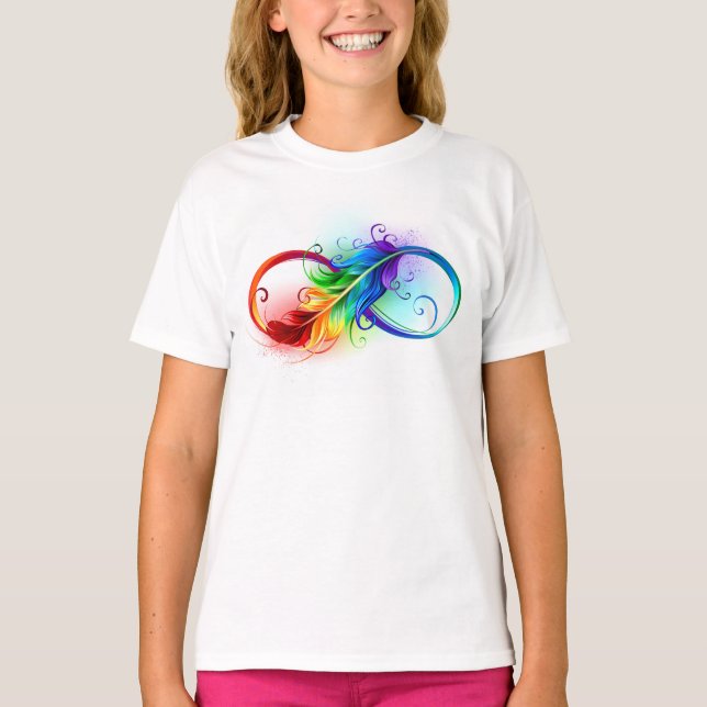 Infinity Symbol with Rainbow Feather T-Shirt (Front)